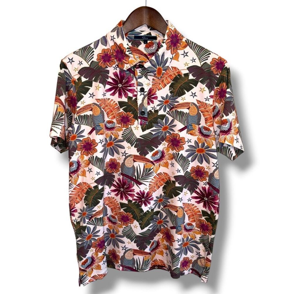 Shore Toucan Print Performance Made in USA Golf Polo Shirt Sz L